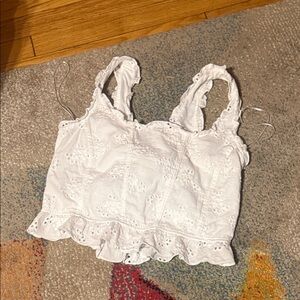 Chic SMALL White Eyelet Lace Babydoll Sleeveless Crop Top / Sexy